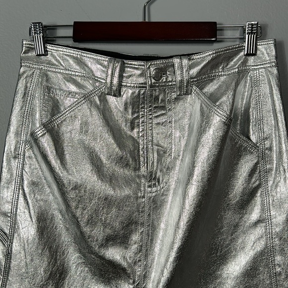 A.L.C.Alden Vegan Leather Midi Pencil Skirt Silver Metallic size 6 - Picture 11 of 17